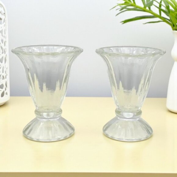 MCM Vintage Ice Cream Sundae Set Parfait 5" Glass Scalloped Edge - Picture 2 of 12